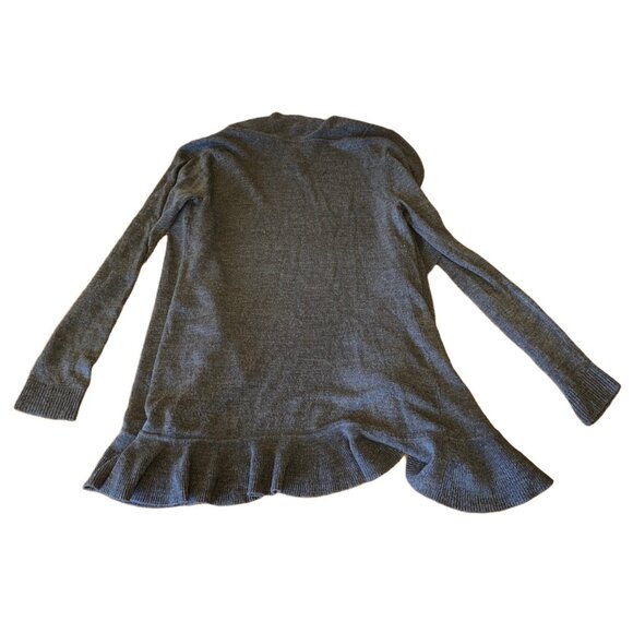Vintage Suzie Womens Gray Ruffle Trim Open Cardigan Sweater Lightweight Acrylic - Picture 2 of 3